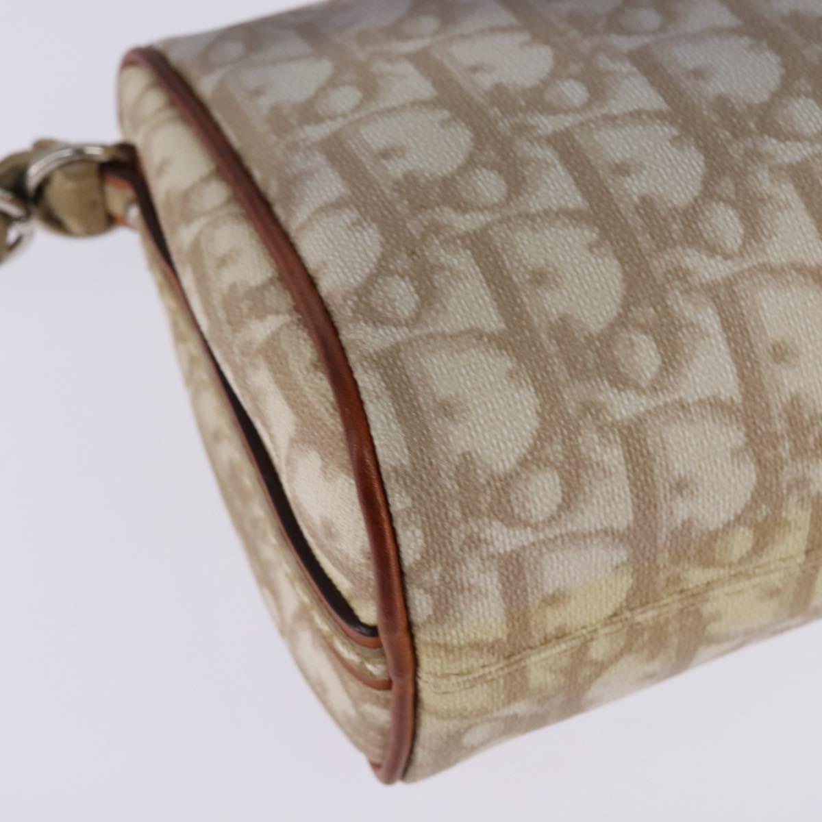 Christian Dior Trotter Canvas Romantic Shoulder Bag PVC Beige Silver Auth 145325A