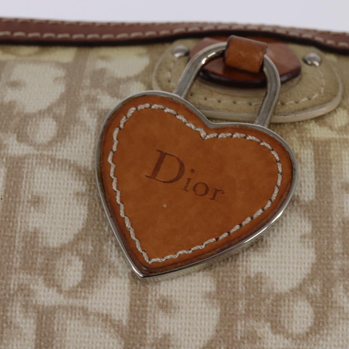 Christian Dior Trotter Canvas Romantic Shoulder Bag PVC Beige Silver Auth 145325
