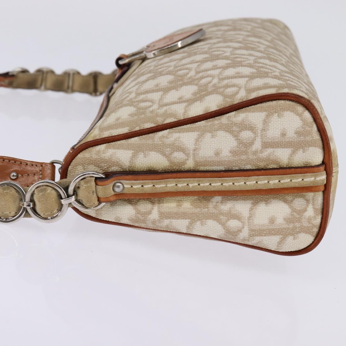Christian Dior Trotter Canvas Romantic Shoulder Bag PVC Beige Silver Auth 145325