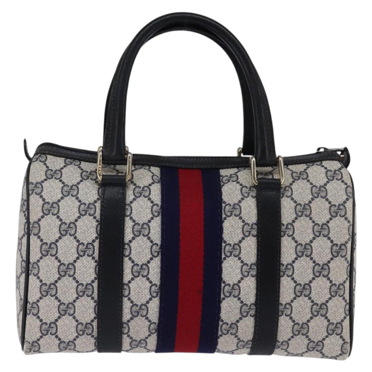 GUCCI GG Supreme Sherry Line Boston Bag PVC Navy Gold 40 3841 Auth 145327