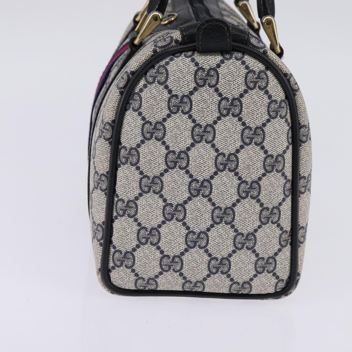 GUCCI GG Supreme Sherry Line Boston Bag PVC Navy Gold 40 3841 Auth 145327