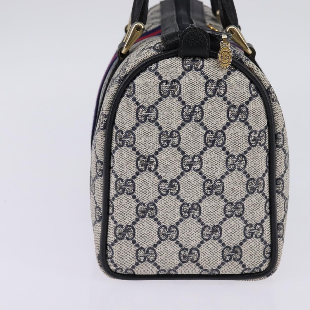 GUCCI GG Supreme Sherry Line Boston Bag PVC Navy Gold 40 3841 Auth 145327