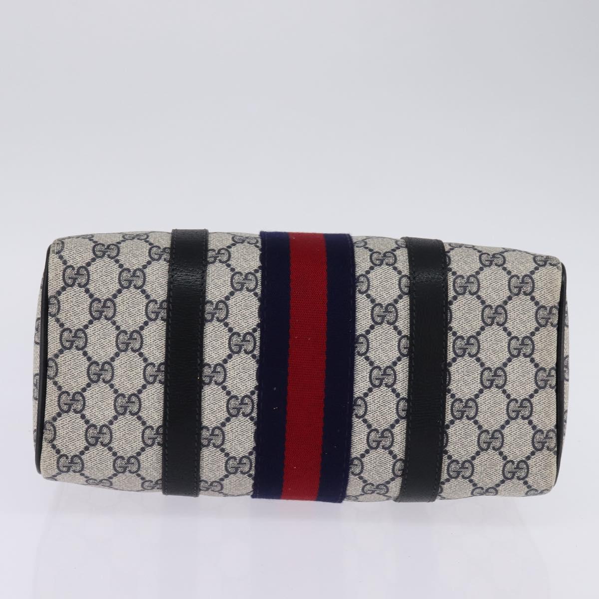 GUCCI GG Supreme Sherry Line Boston Bag PVC Navy Gold 40 3841 Auth 145327
