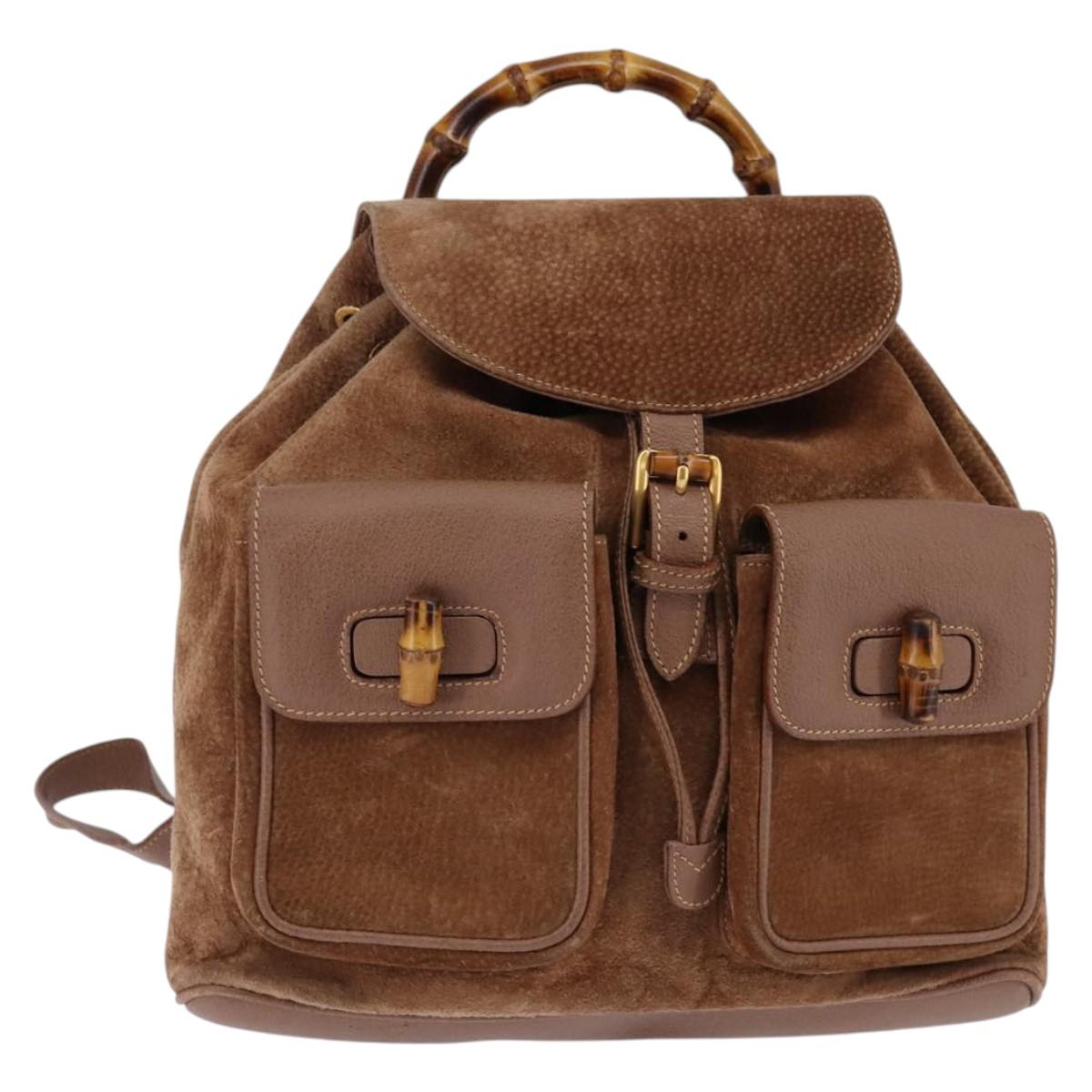 GUCCI Bamboo Backpack Suede Brown Gold 003 2058 0016 Auth 145329