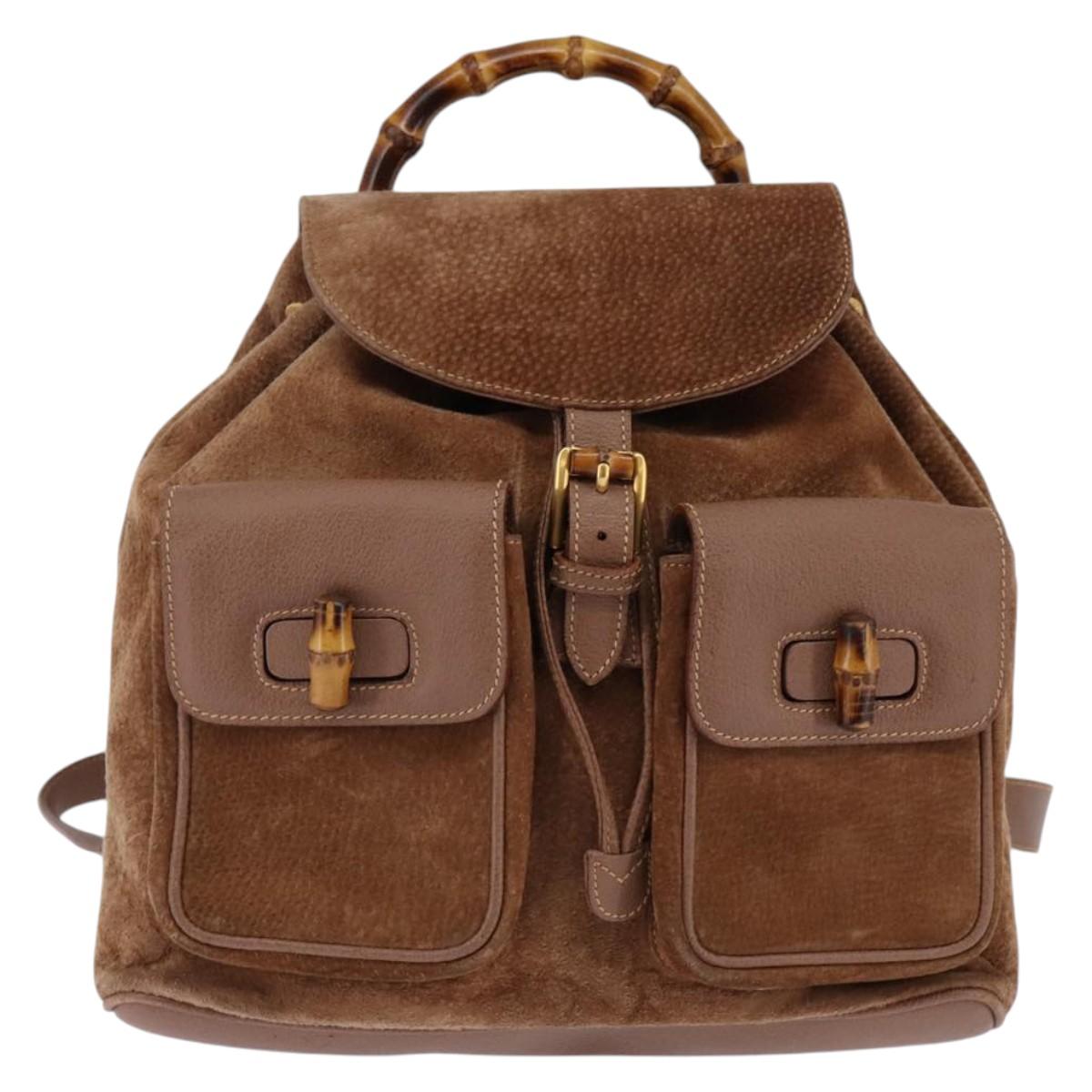 GUCCI Bamboo Backpack Suede Brown Gold 003 2058 0016 Auth 145329
