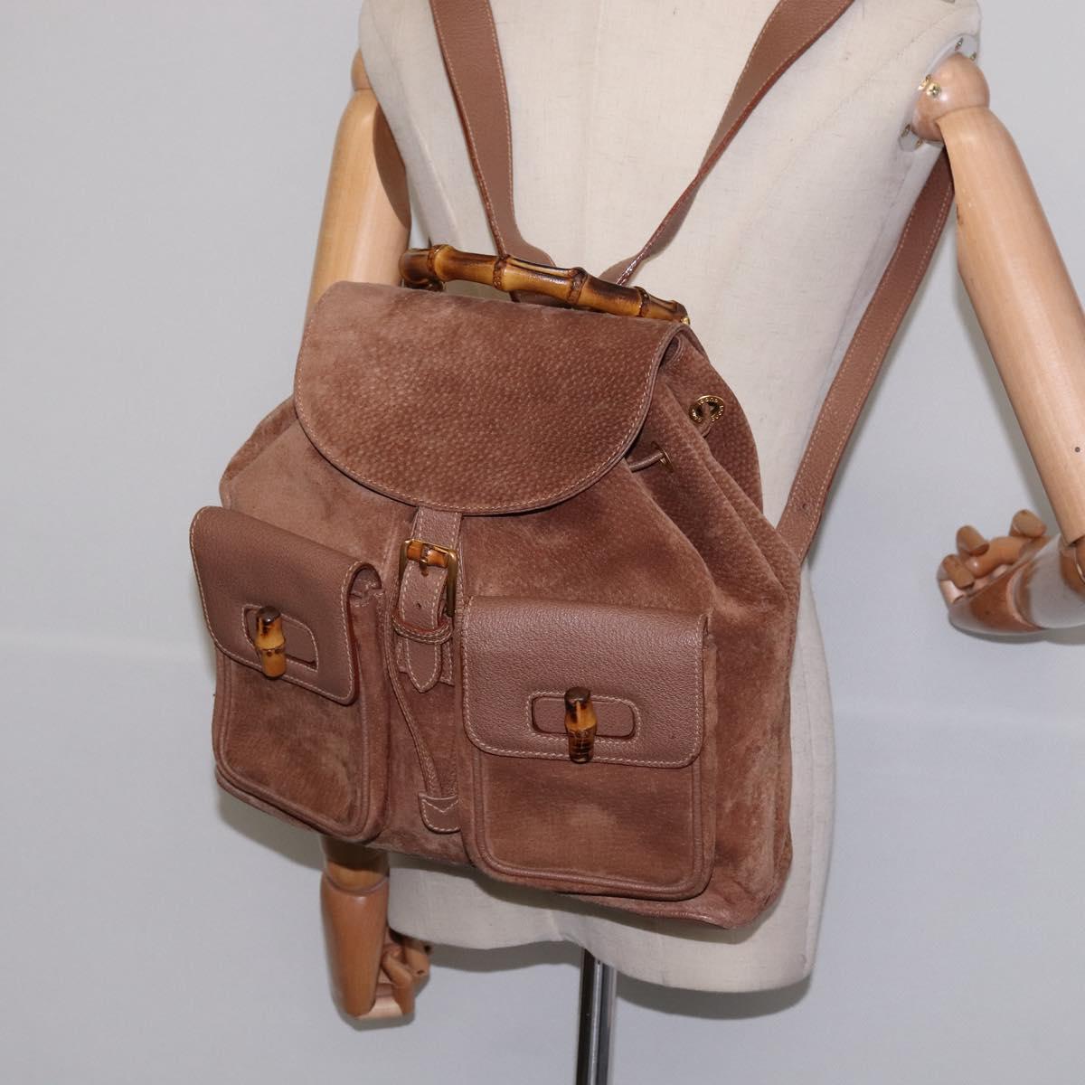 GUCCI Bamboo Backpack Suede Brown Gold 003 2058 0016 Auth 145329