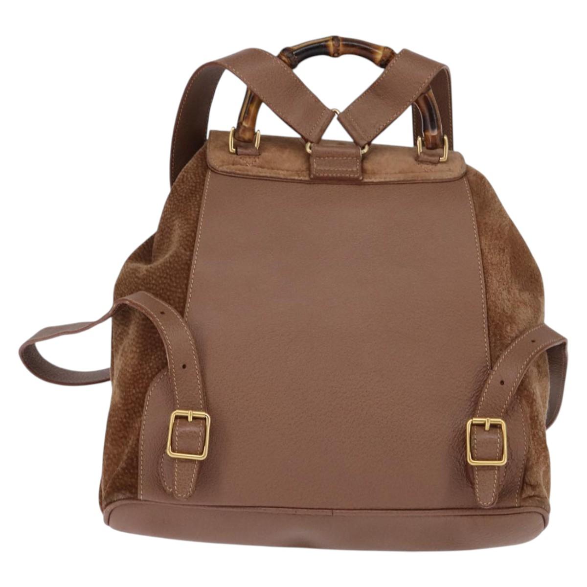 GUCCI Bamboo Backpack Suede Brown Gold 003 2058 0016 Auth 145329
