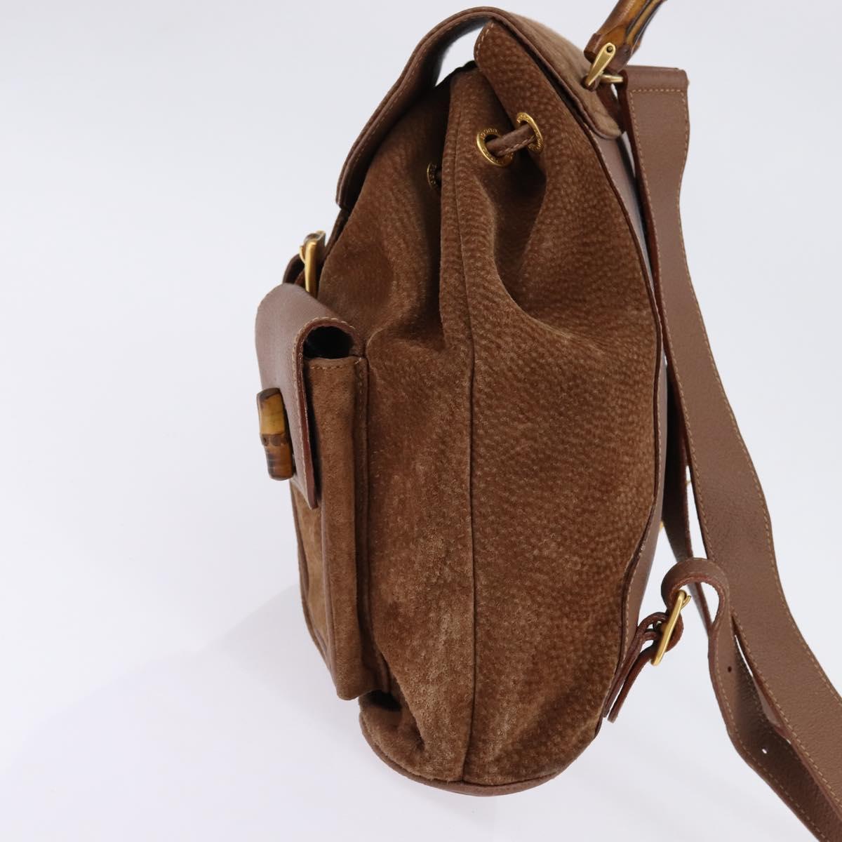 GUCCI Bamboo Backpack Suede Brown Gold 003 2058 0016 Auth 145329