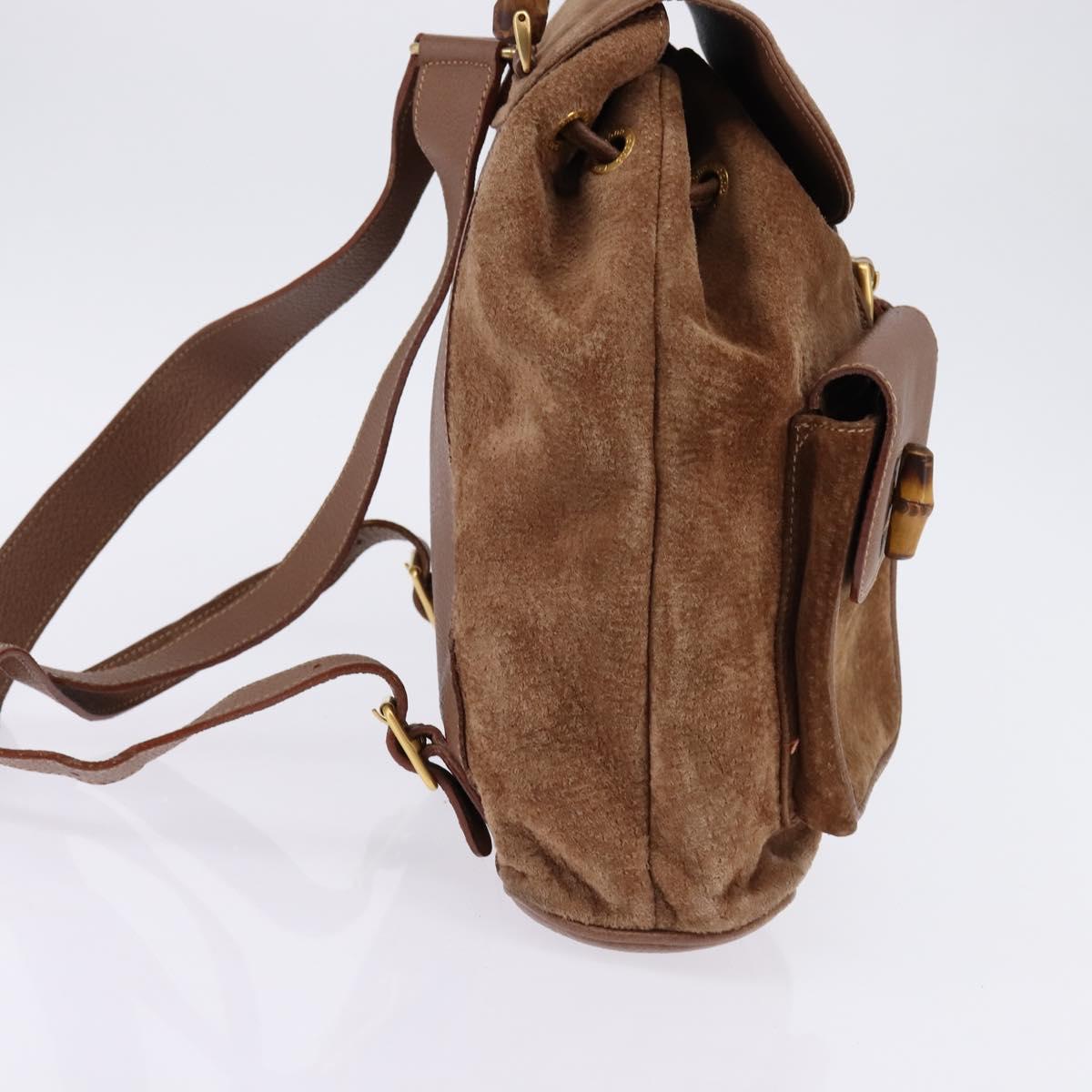 GUCCI Bamboo Backpack Suede Brown Gold 003 2058 0016 Auth 145329