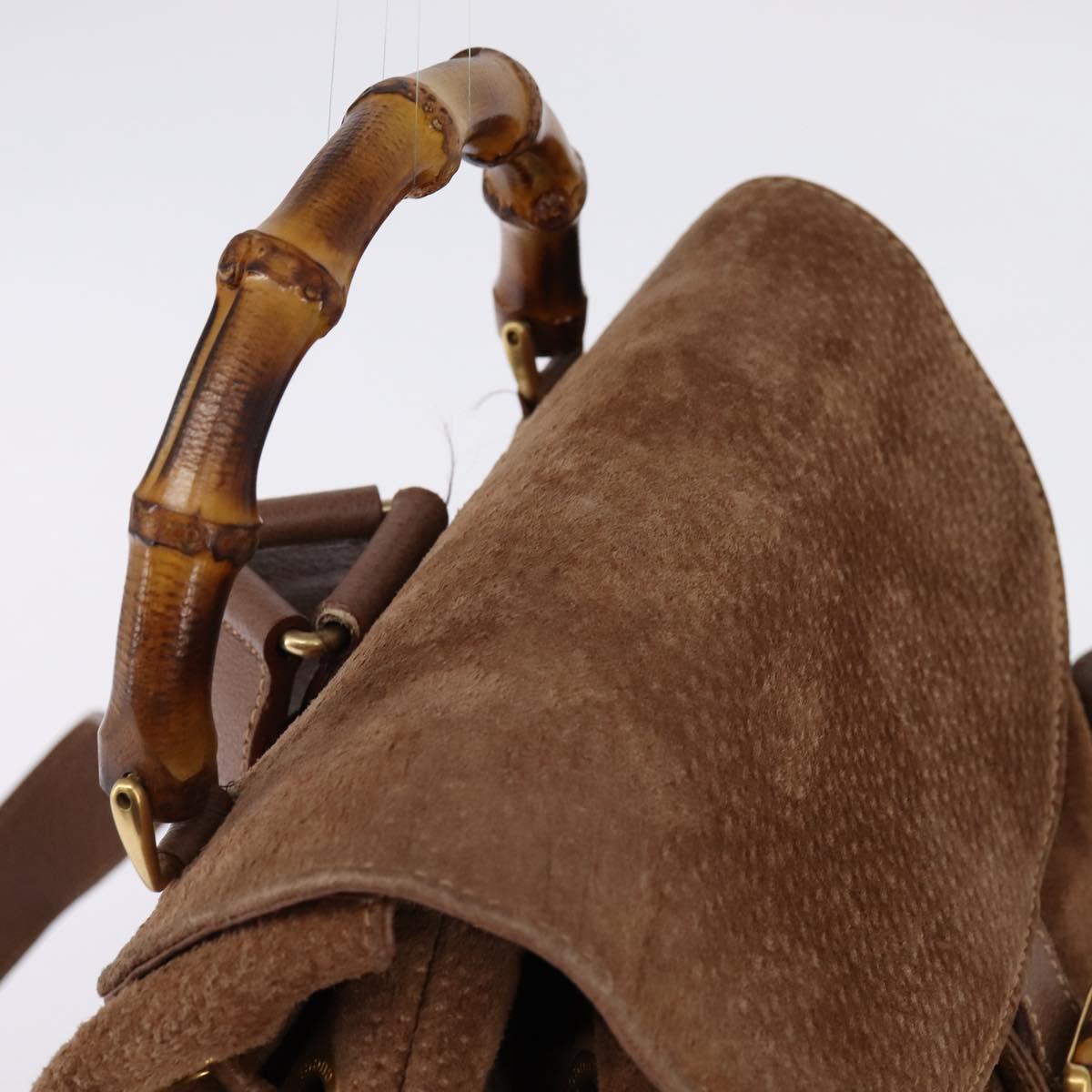 GUCCI Bamboo Backpack Suede Brown Gold 003 2058 0016 Auth 145329