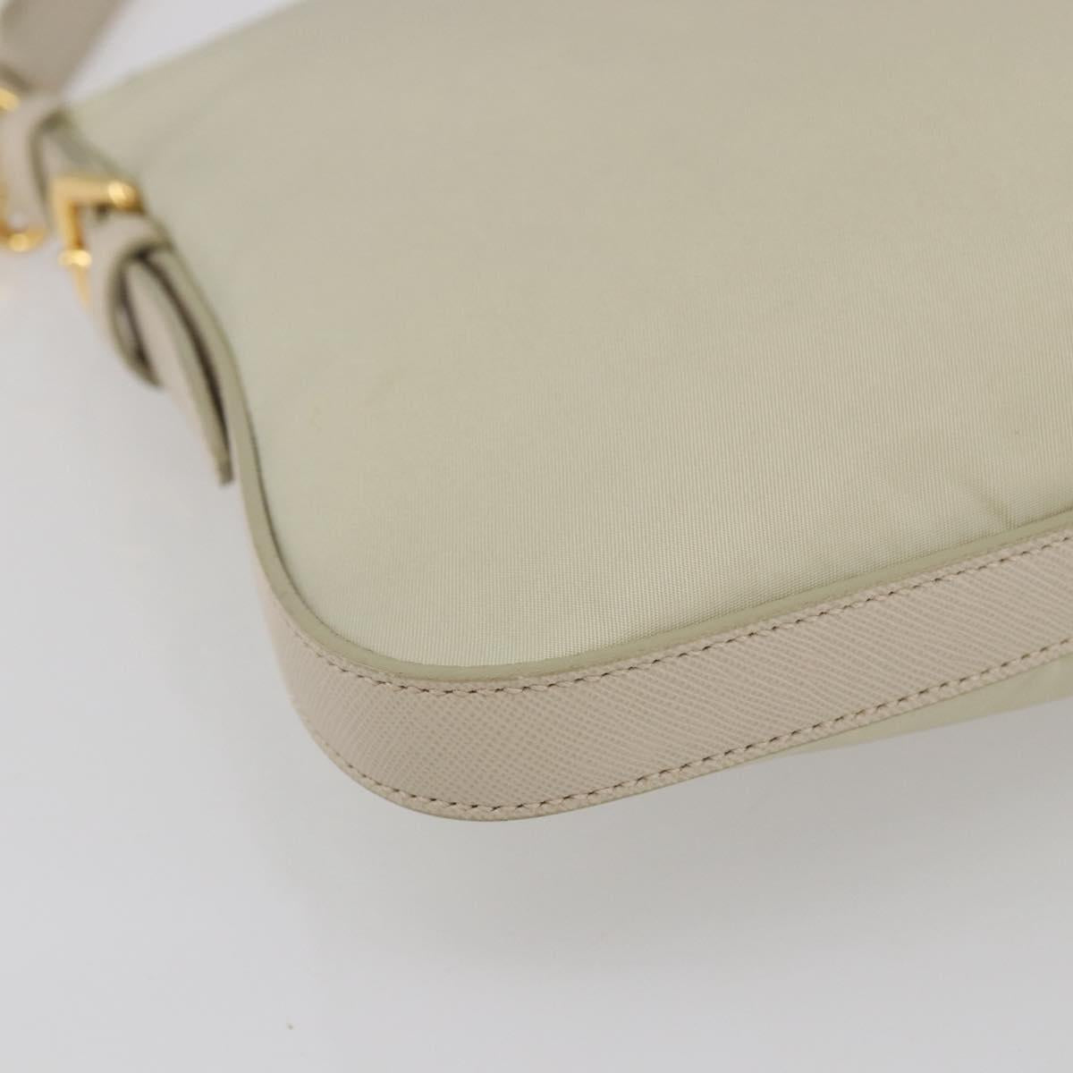 PRADA Shoulder Bag Nylon Leather Beige Gold Auth 145330