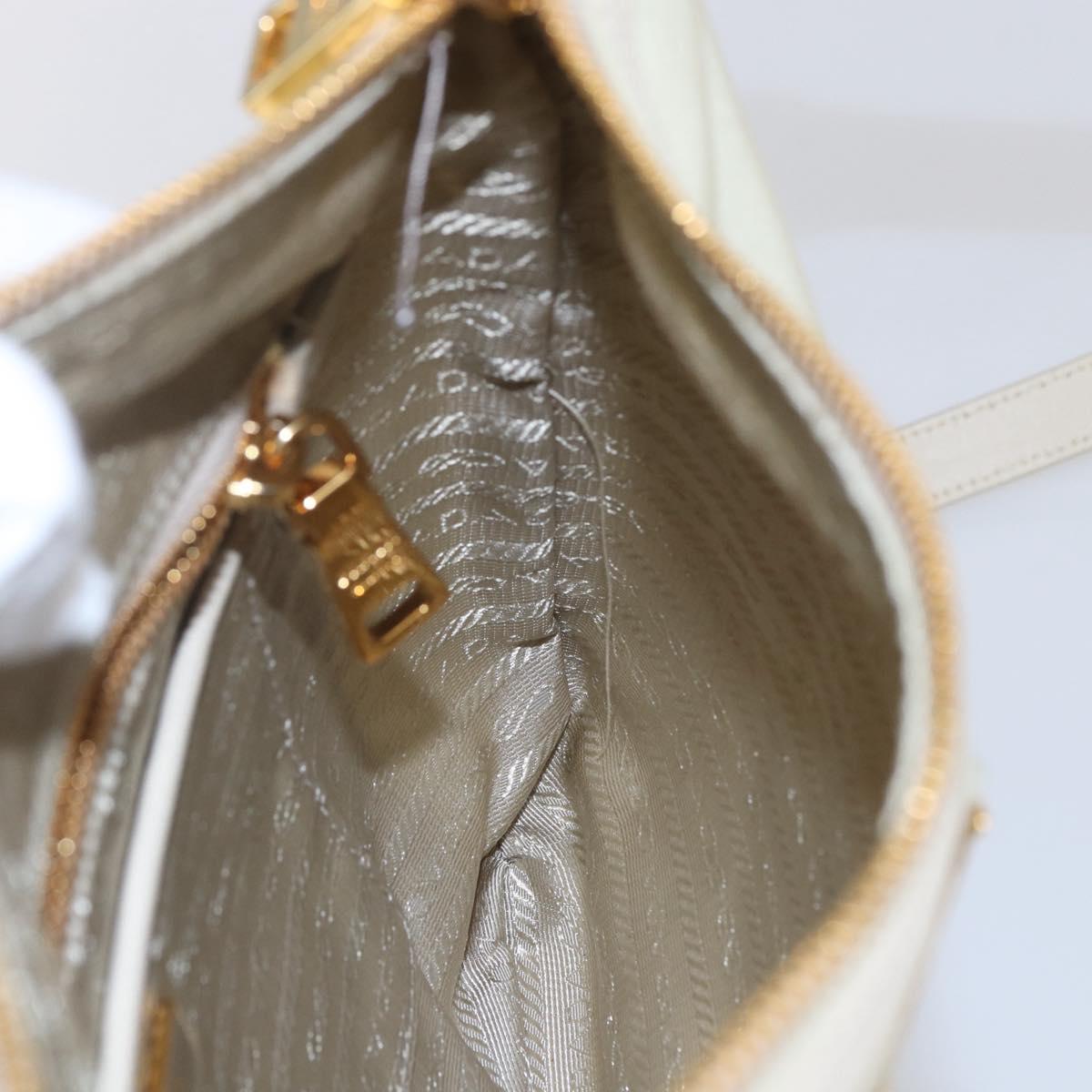 PRADA Shoulder Bag Nylon Leather Beige Gold Auth 145330