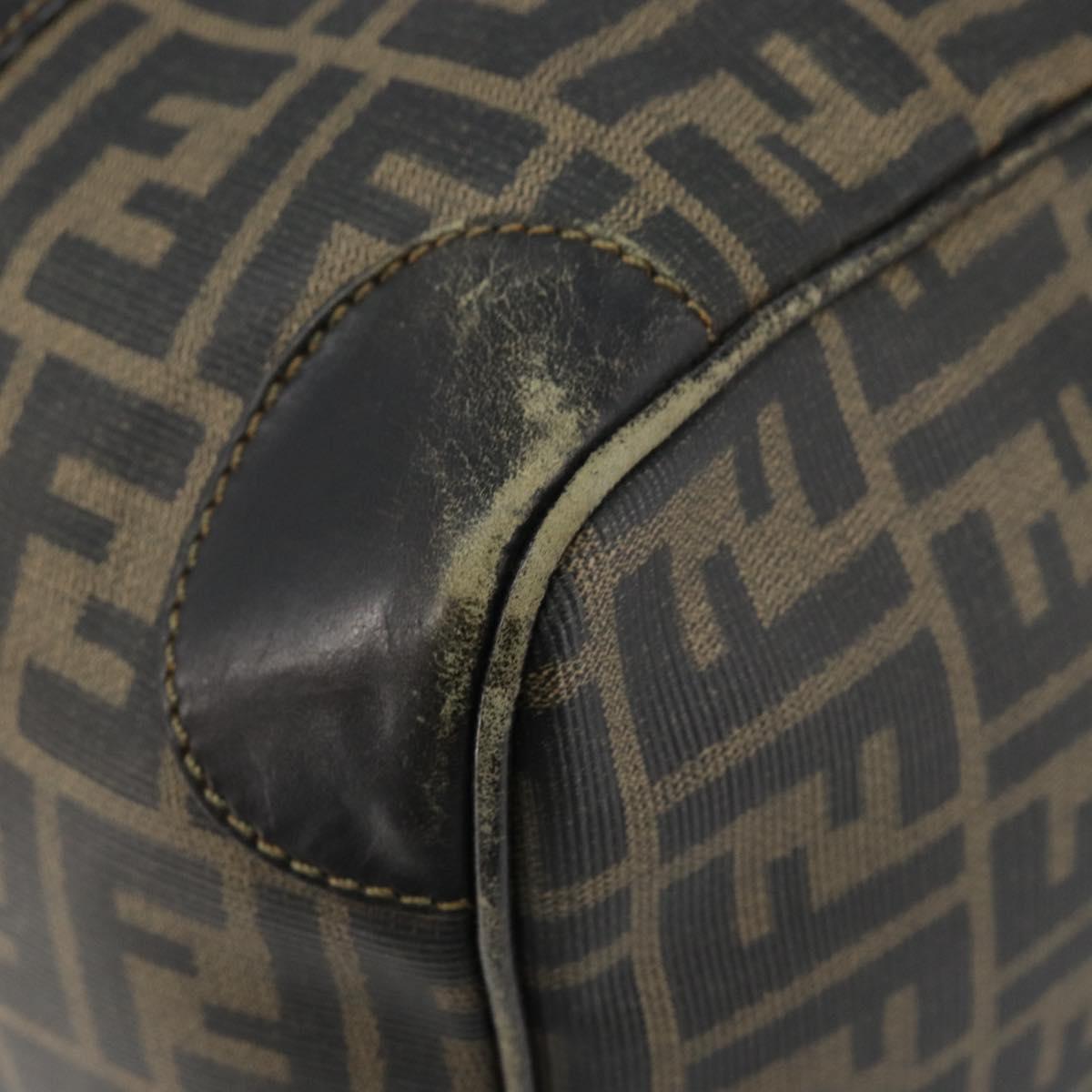 FENDI Zucca Canvas Boston Bag PVC Black Brown Auth 145332