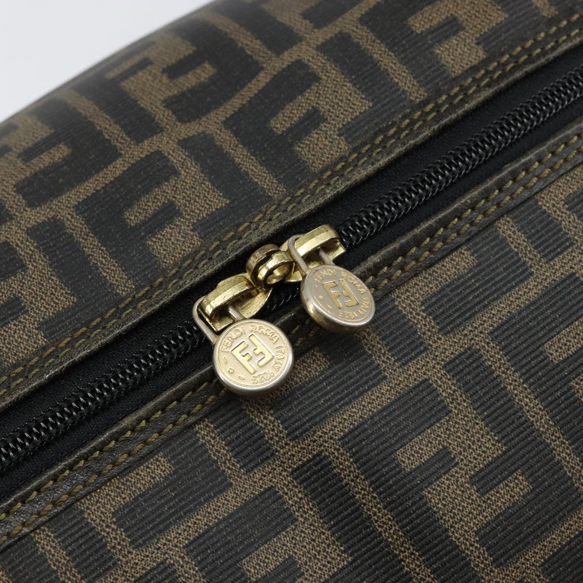 FENDI Zucca Canvas Boston Bag PVC Black Brown Auth 145332