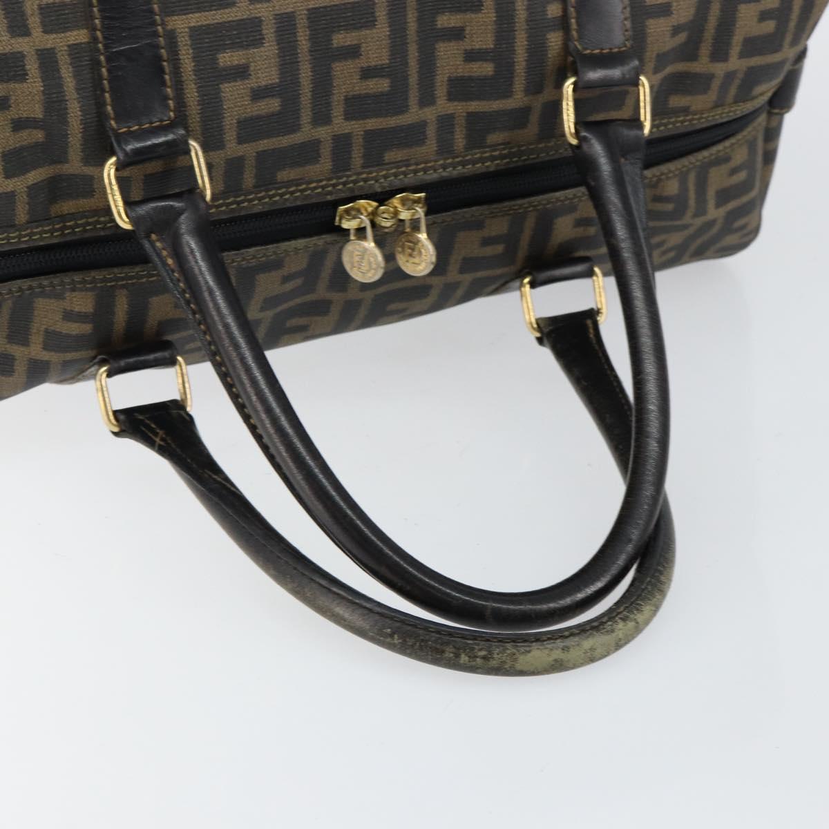 FENDI Zucca Canvas Boston Bag PVC Black Brown Auth 145332