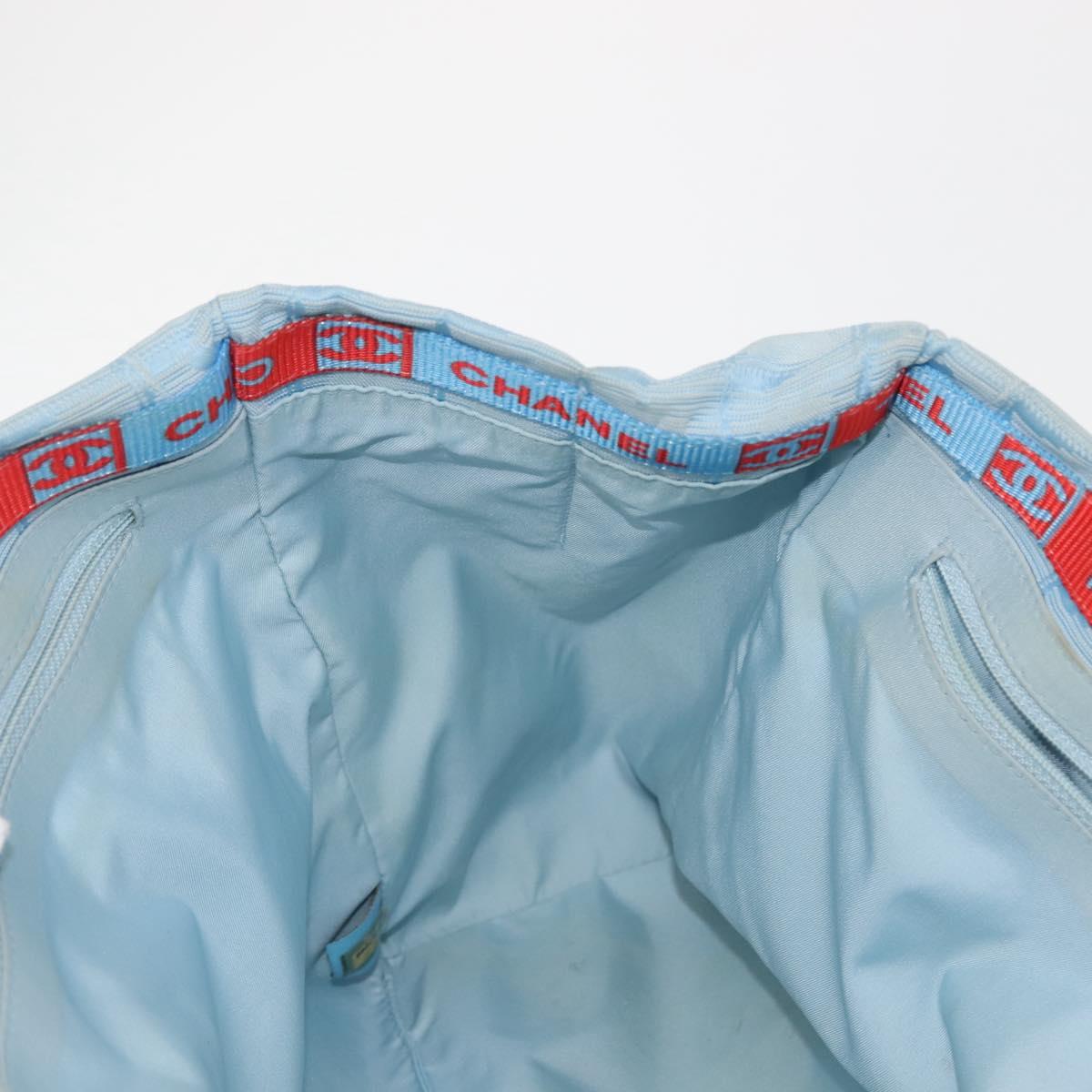 CHANEL New Travel Line Tote Bag Nylon Light Blue Silver CC Auth 145352