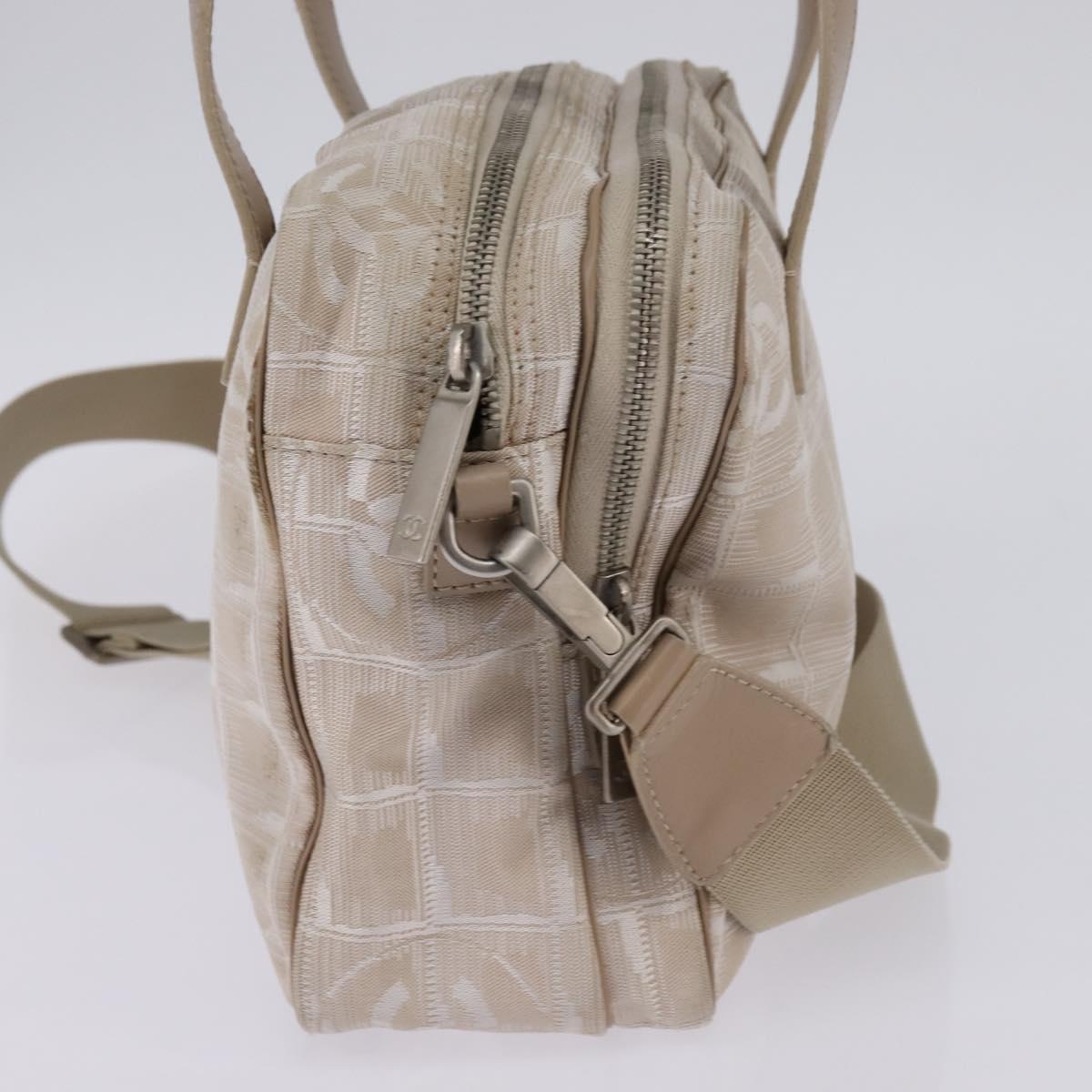 CHANEL New Travel Line Hand Bag Nylon 2way Beige Silver CC Auth 145353