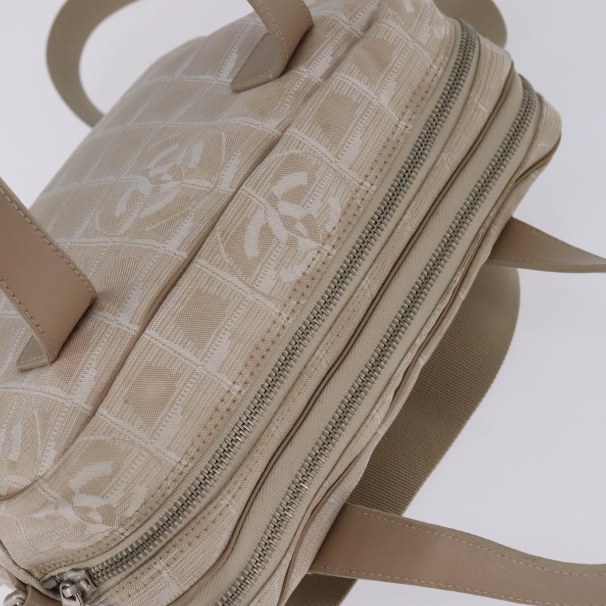 CHANEL New Travel Line Hand Bag Nylon 2way Beige Silver CC Auth 145353