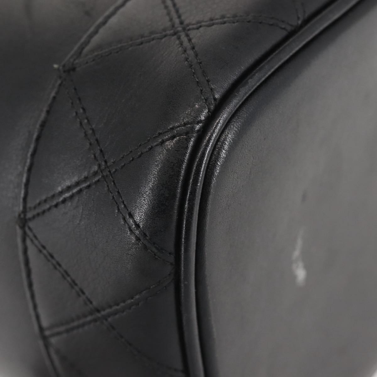 CHANEL Bicolore Vanity Pouch Lamb Skin Black Gold CC Auth 145355