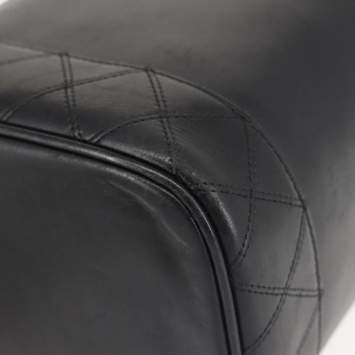 CHANEL Bicolore Vanity Pouch Lamb Skin Black Gold CC Auth 145355