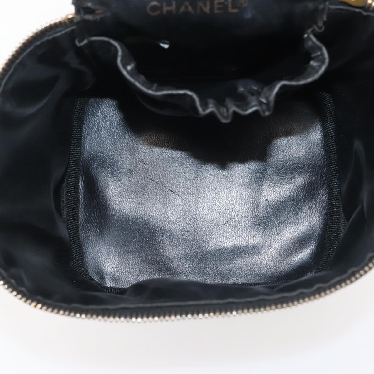 CHANEL Bicolore Vanity Pouch Lamb Skin Black Gold CC Auth 145355