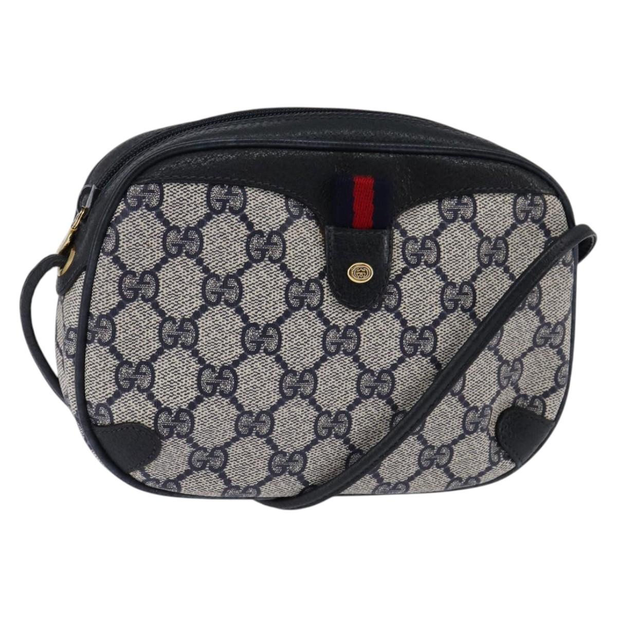 GUCCI GG Supreme Sherry Line Shoulder Bag PVC Navy Gold 89 02 066 Auth 145357