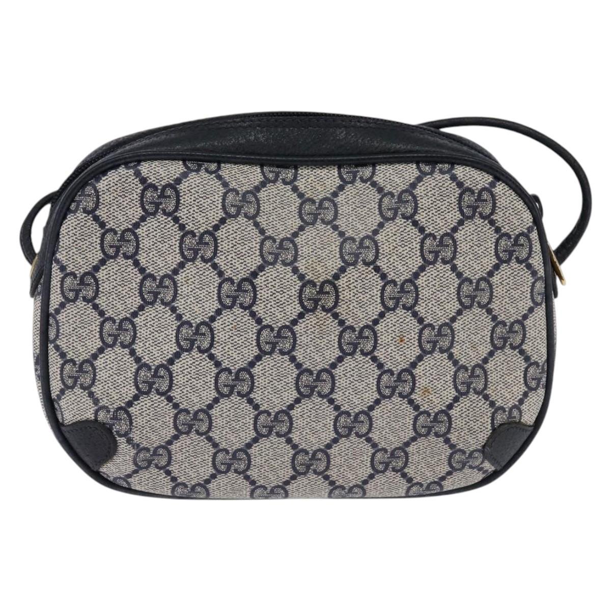 GUCCI GG Supreme Sherry Line Shoulder Bag PVC Navy Gold 89 02 066 Auth 145357