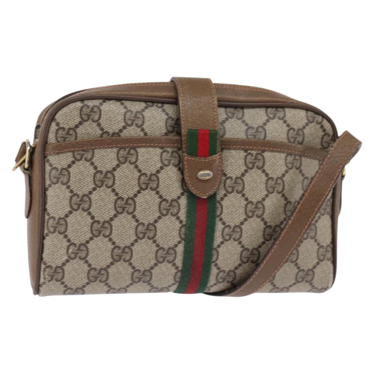 GUCCI GG Supreme Web Sherry Line Bag PVC Beige Gold 89 02 055 Auth 145358