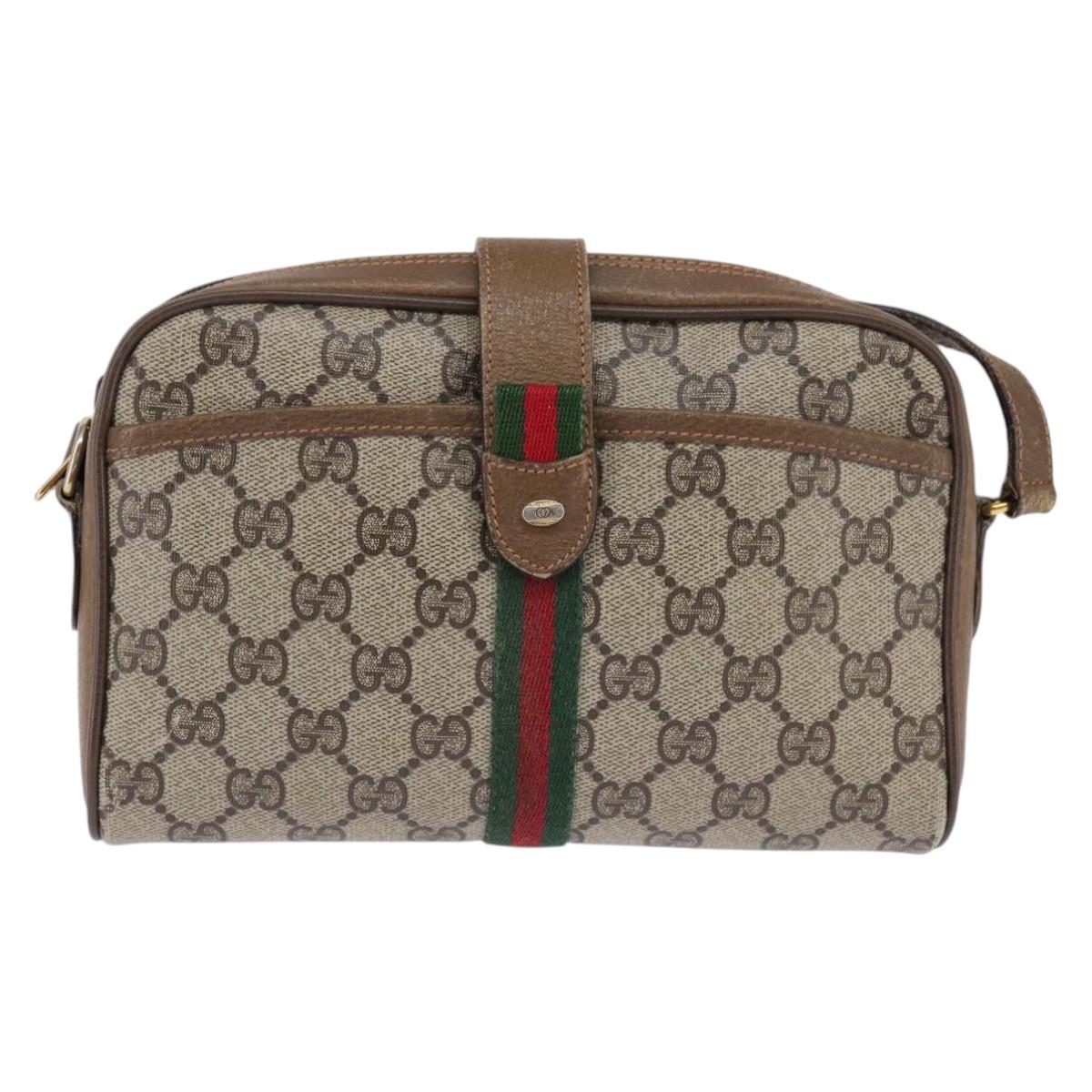 GUCCI GG Supreme Web Sherry Line Bag PVC Beige Gold 89 02 055 Auth 145358