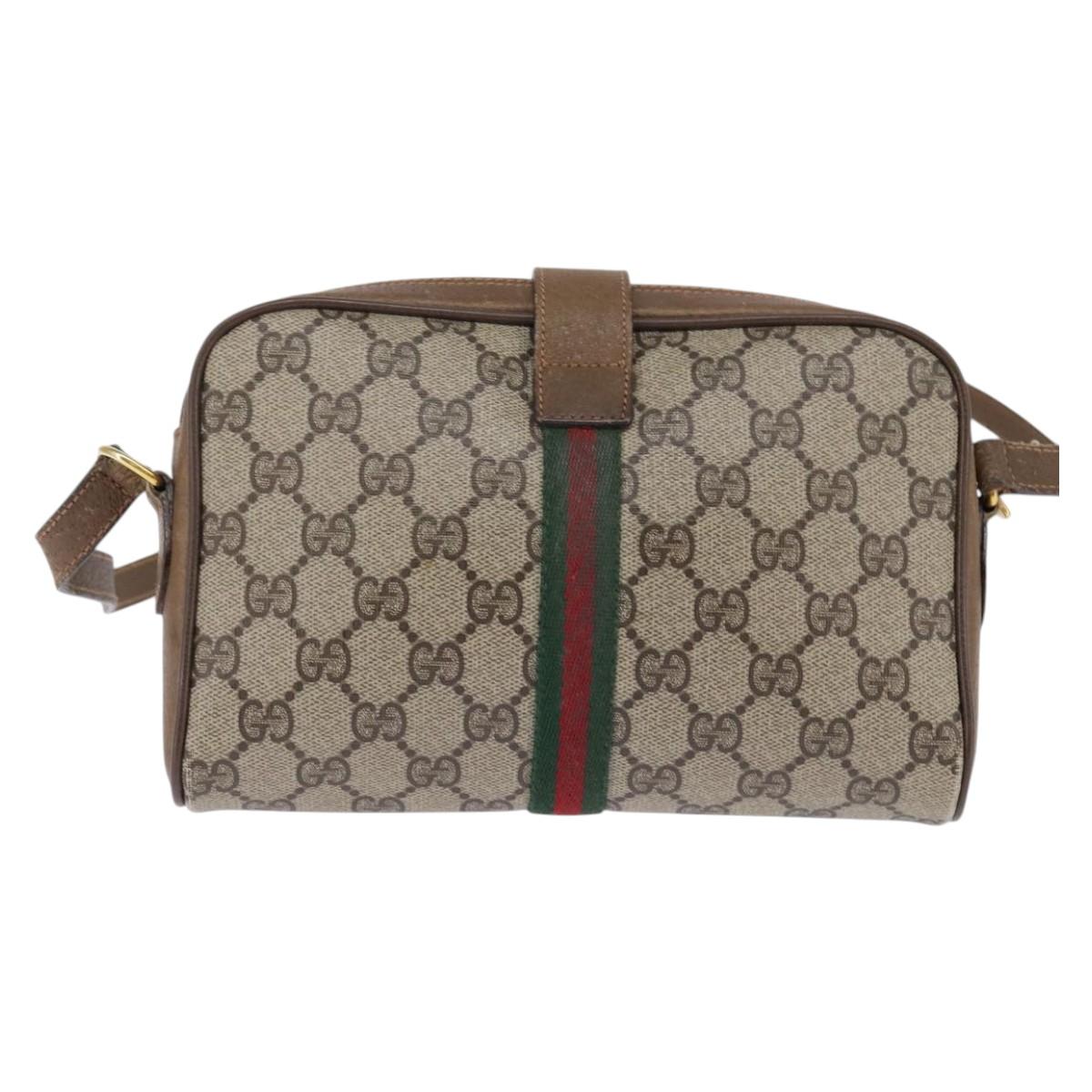 GUCCI GG Supreme Web Sherry Line Bag PVC Beige Gold 89 02 055 Auth 145358