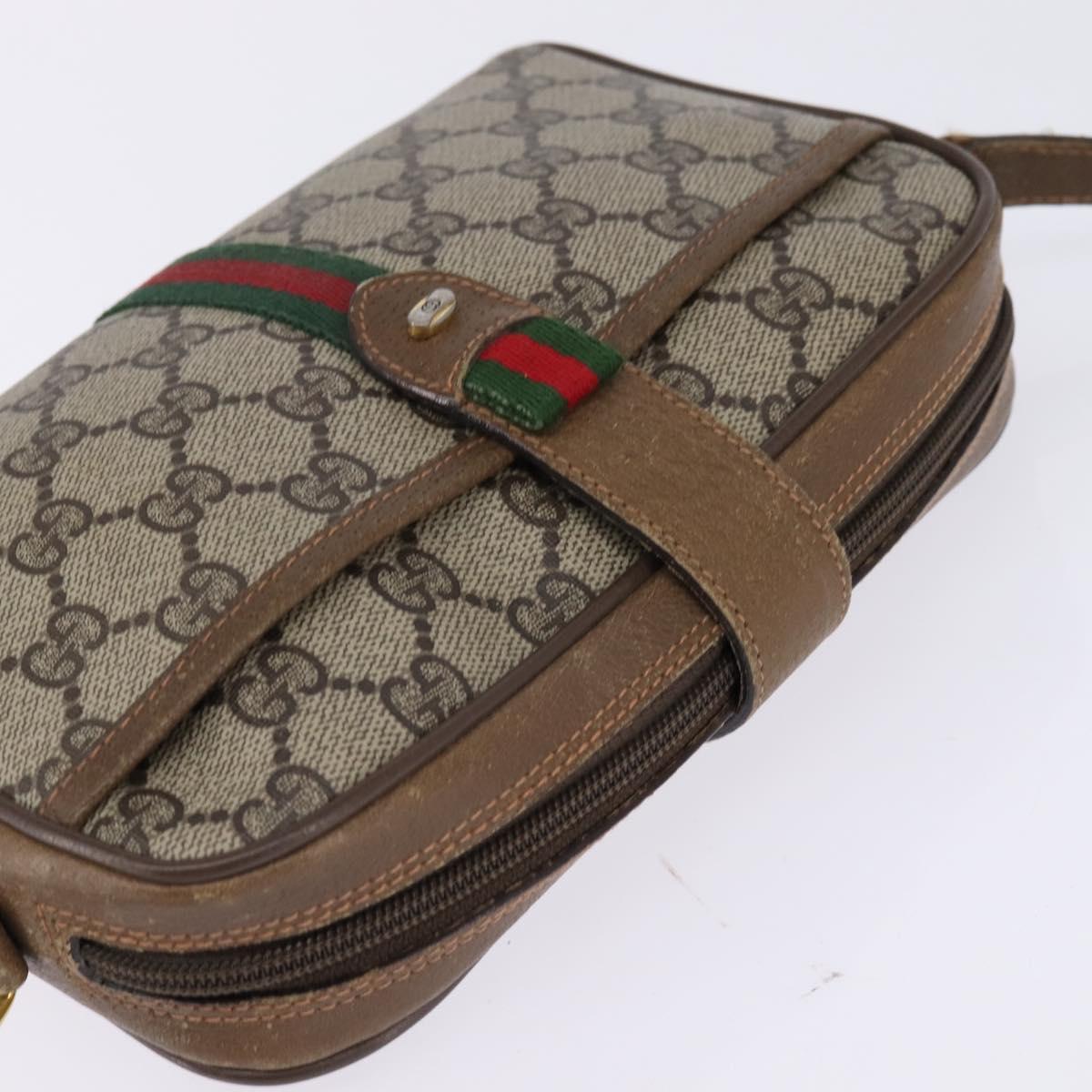 GUCCI GG Supreme Web Sherry Line Bag PVC Beige Gold 89 02 055 Auth 145358