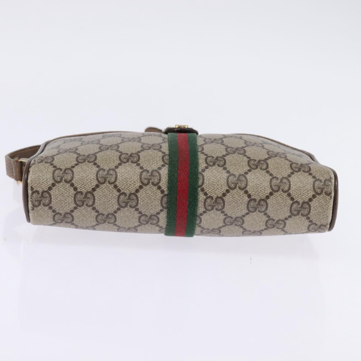 GUCCI GG Supreme Web Sherry Line Bag PVC Beige Gold 89 02 055 Auth 145358