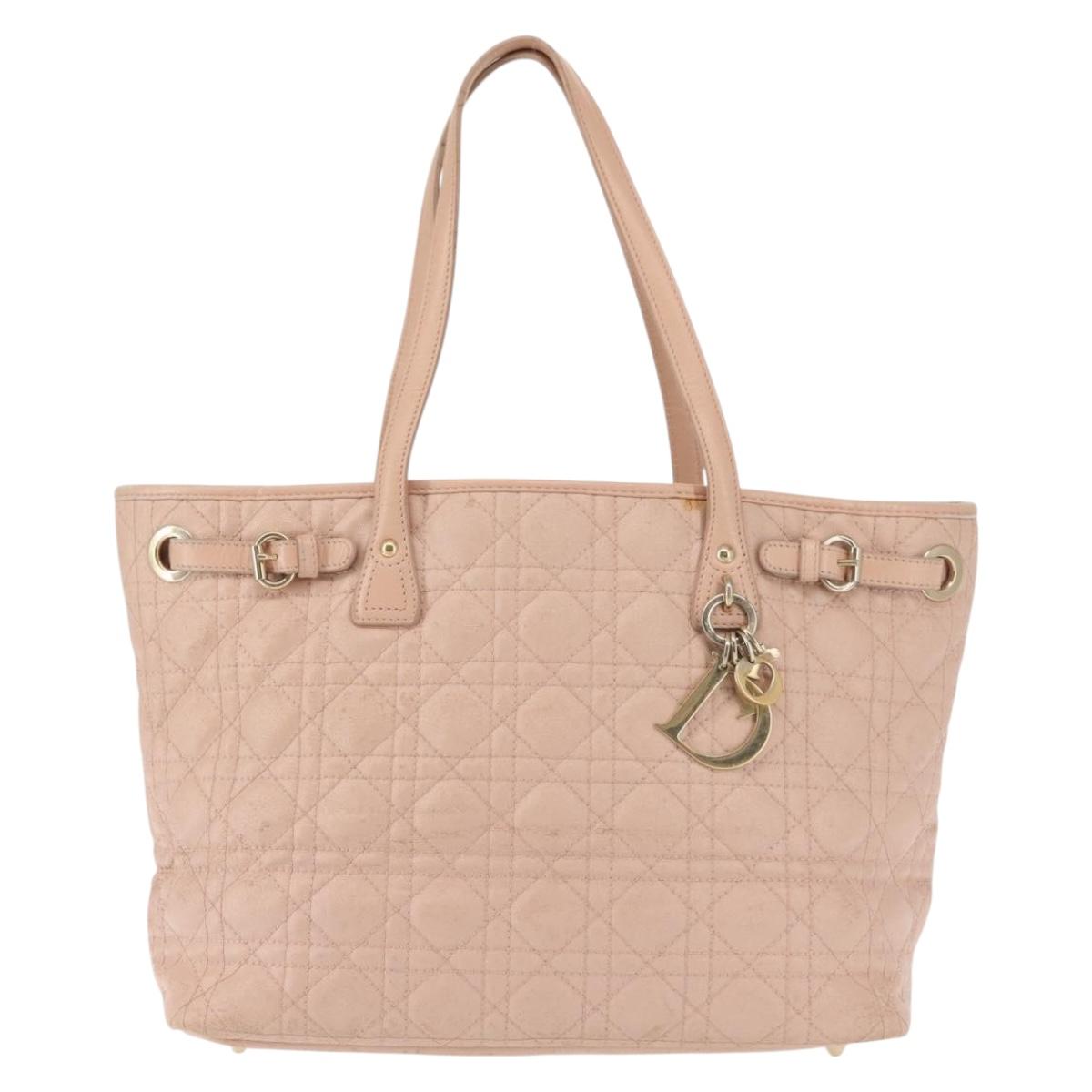 Christian Dior Canage Tote Bag Leather Pink Gold Auth 145360