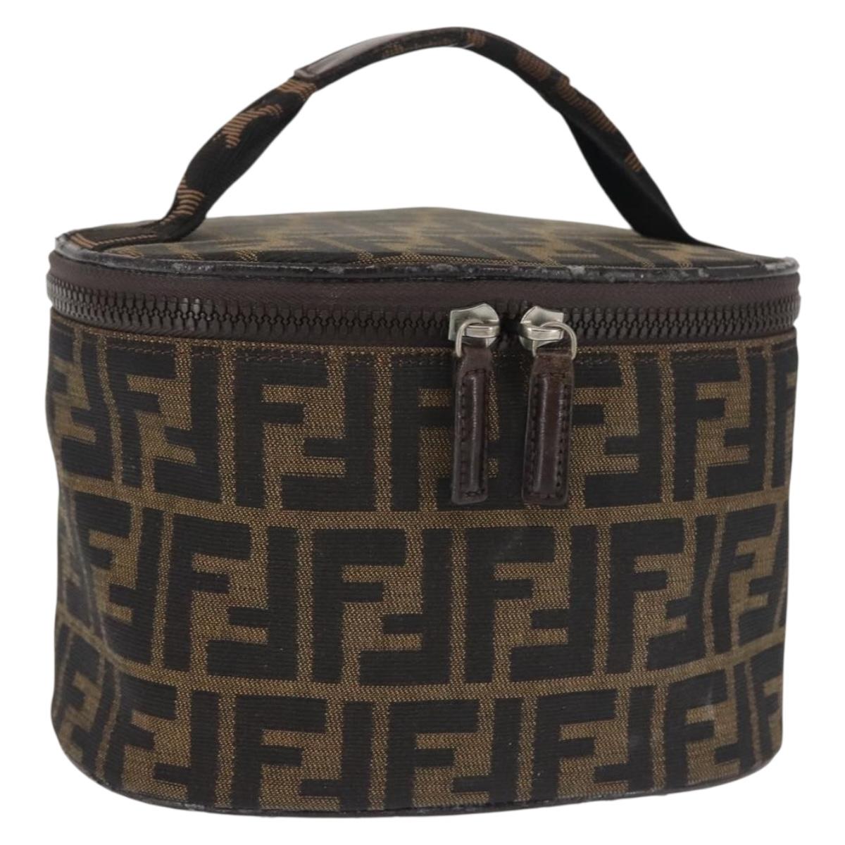 FENDI Zucca Canvas Vanity Pouch Black Brown Auth 145361