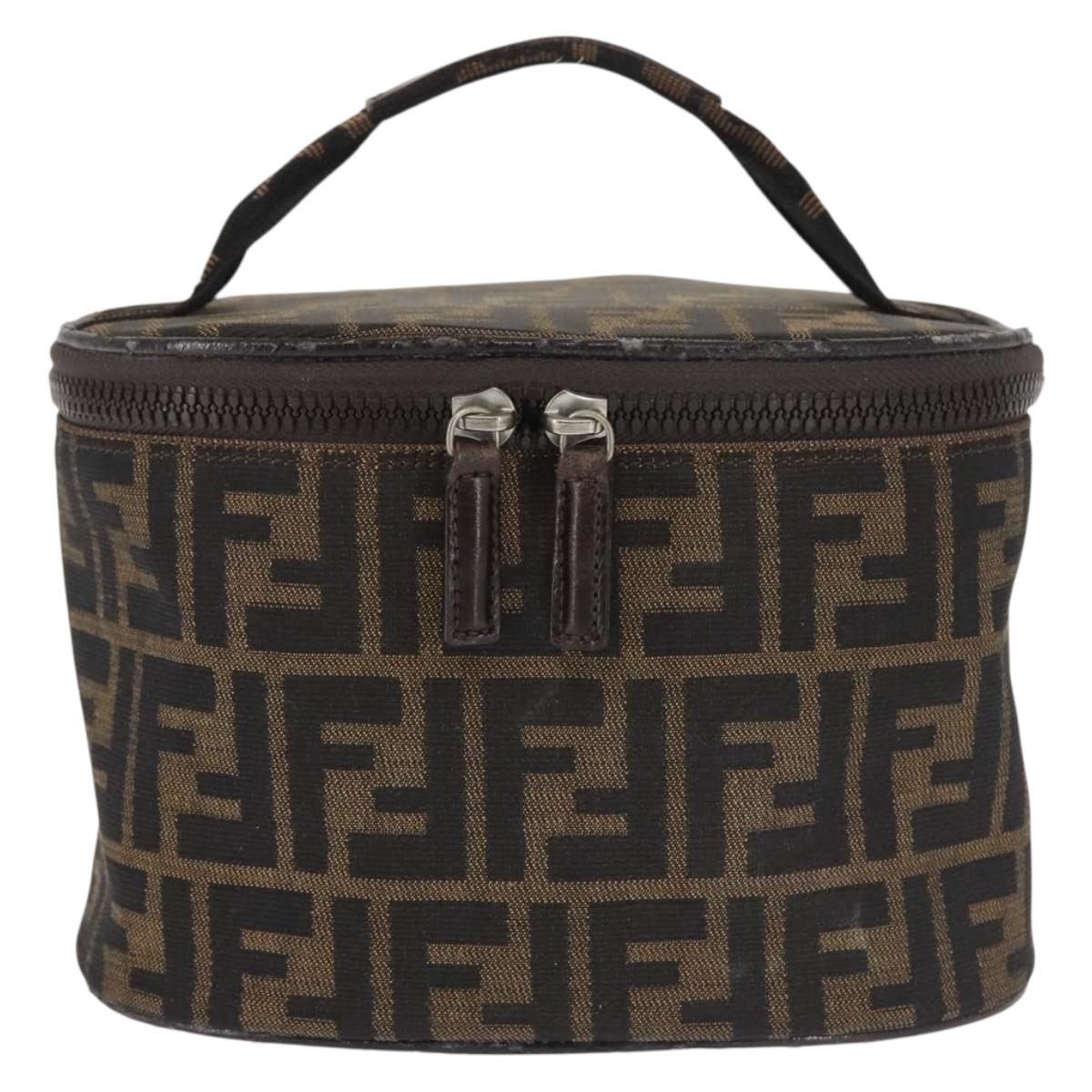 FENDI Zucca Canvas Vanity Pouch Black Brown Auth 145361