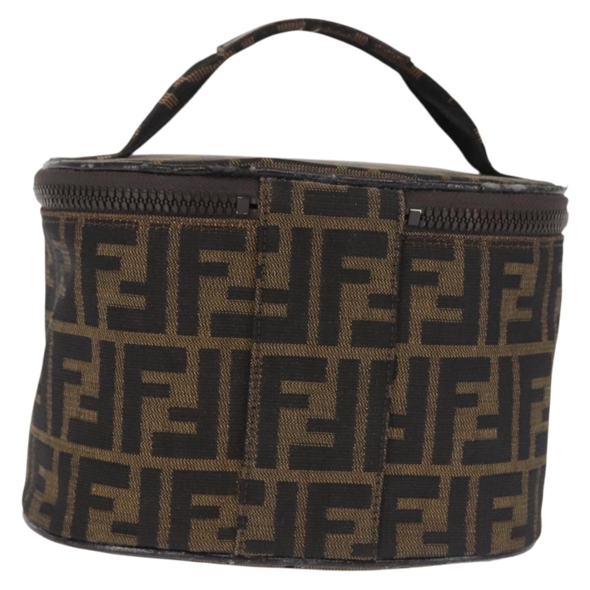 FENDI Zucca Canvas Vanity Pouch Black Brown Auth 145361