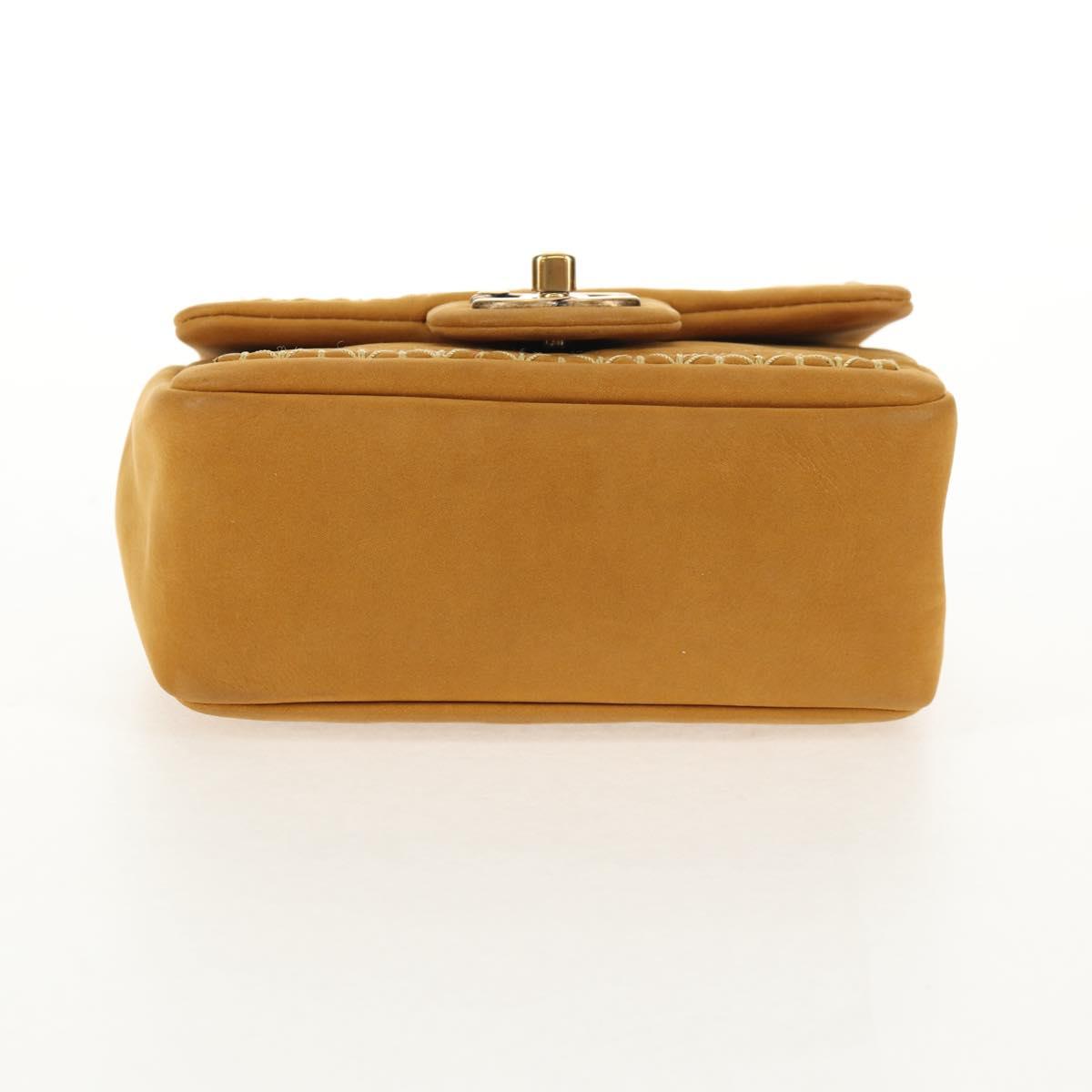 CHANEL Chain Shoulder Bag Suede Yellow Gold CC Auth 145362SAM