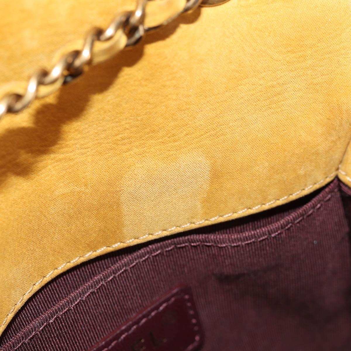 CHANEL Chain Shoulder Bag Suede Yellow Gold CC Auth 145362A