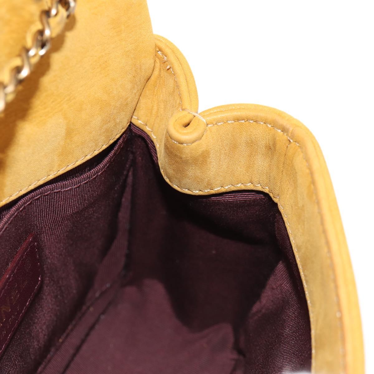 CHANEL Chain Shoulder Bag Suede Yellow Gold CC Auth 145362SAM