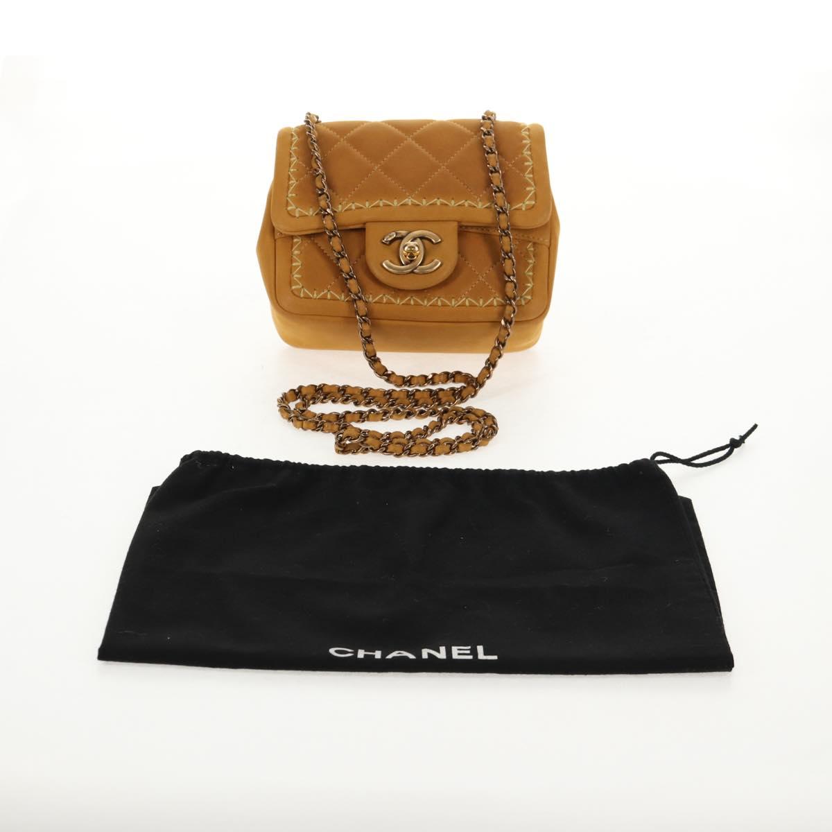 CHANEL Chain Shoulder Bag Suede Yellow Gold CC Auth 145362SAM