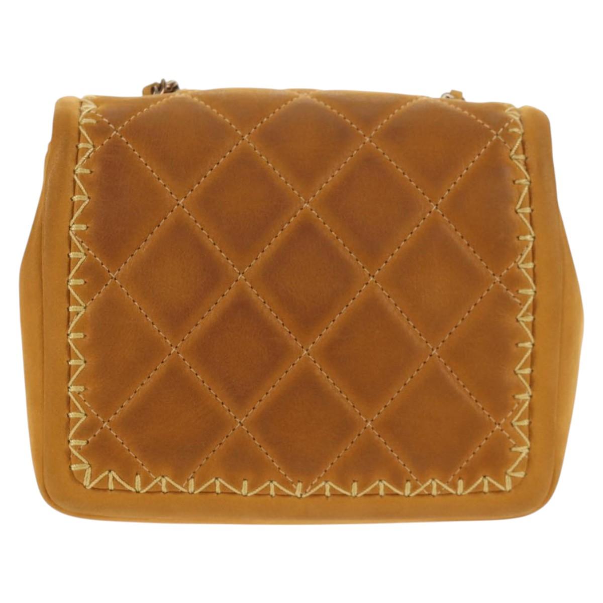 CHANEL Chain Shoulder Bag Suede Yellow Gold CC Auth 145362A