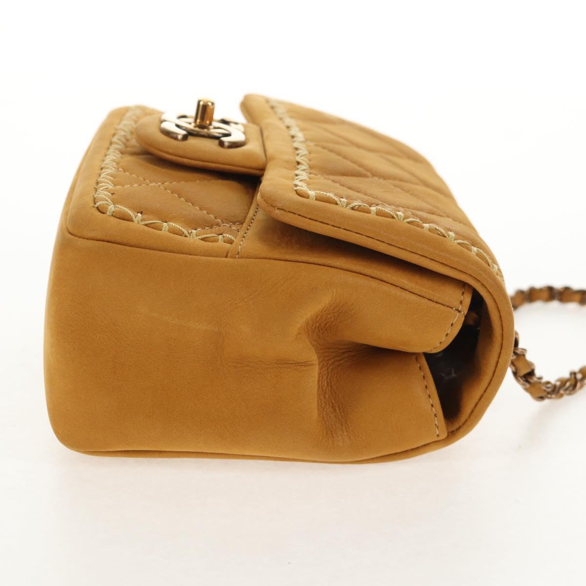 CHANEL Chain Shoulder Bag Suede Yellow Gold CC Auth 145362A