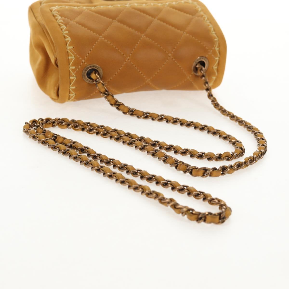 CHANEL Chain Shoulder Bag Suede Yellow Gold CC Auth 145362SAM