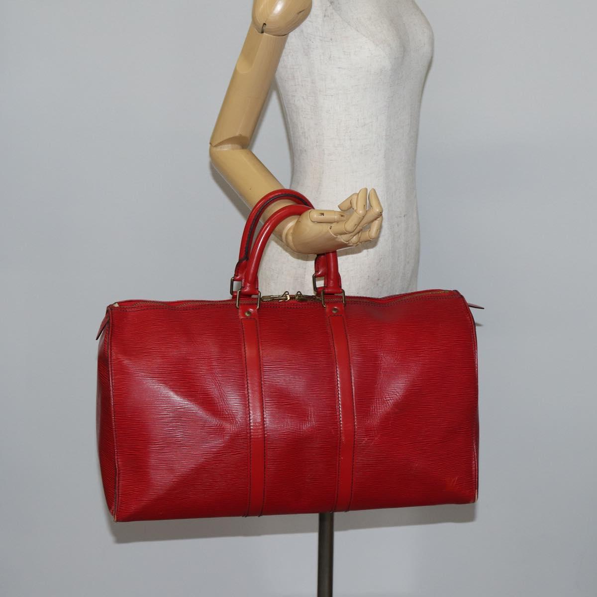 LOUIS VUITTON Epi Keepall 45 Boston Bag Red M42977 LV Auth 145436