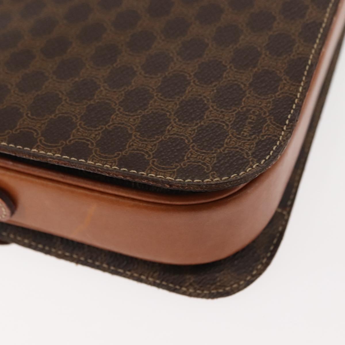 CELINE Macadam Canvas Horse Carriage Shoulder Bag PVC Brown Gold Auth 145468