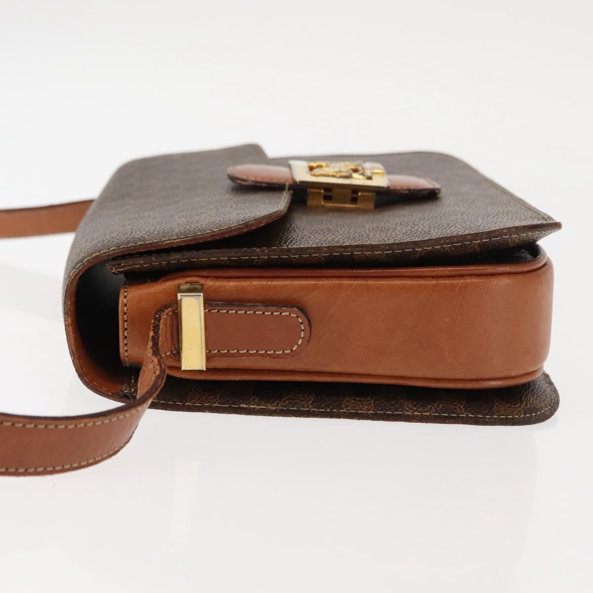 CELINE Macadam Canvas Horse Carriage Shoulder Bag PVC Brown Gold Auth 145468