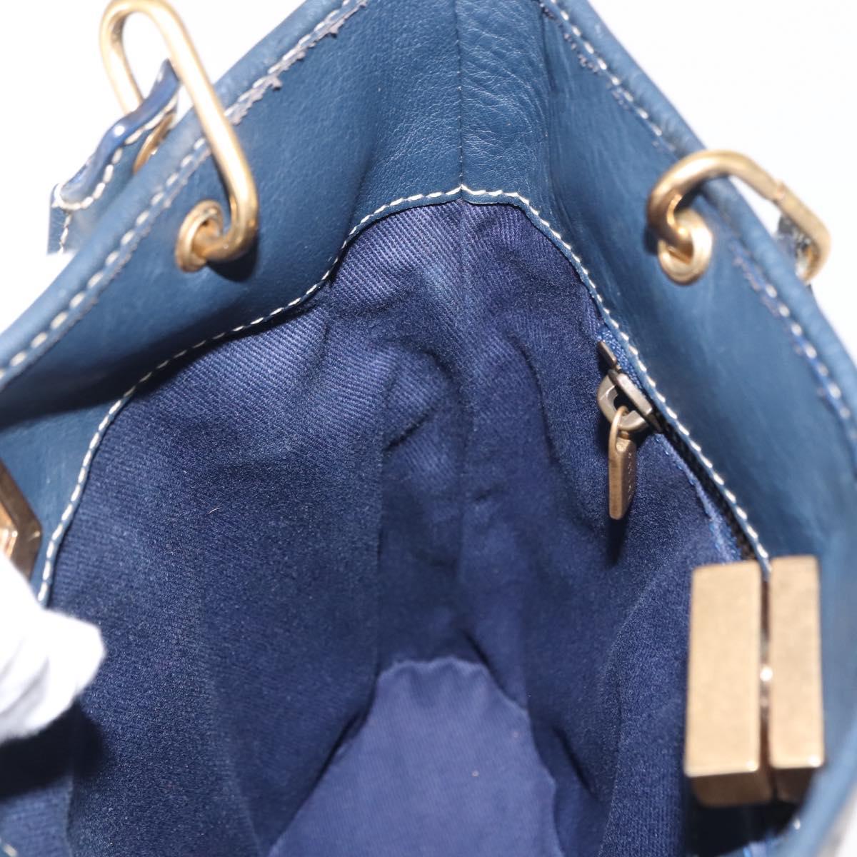 CELINE Macadam Canvas Hand Bag Blue Gold Auth 145470