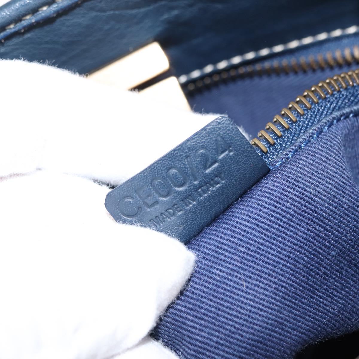 CELINE Macadam Canvas Hand Bag Blue Gold Auth 145470