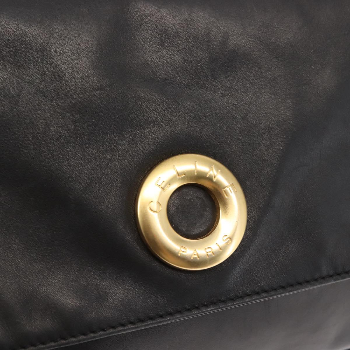 CELINE Hand Bag Leather Black Auth 145472