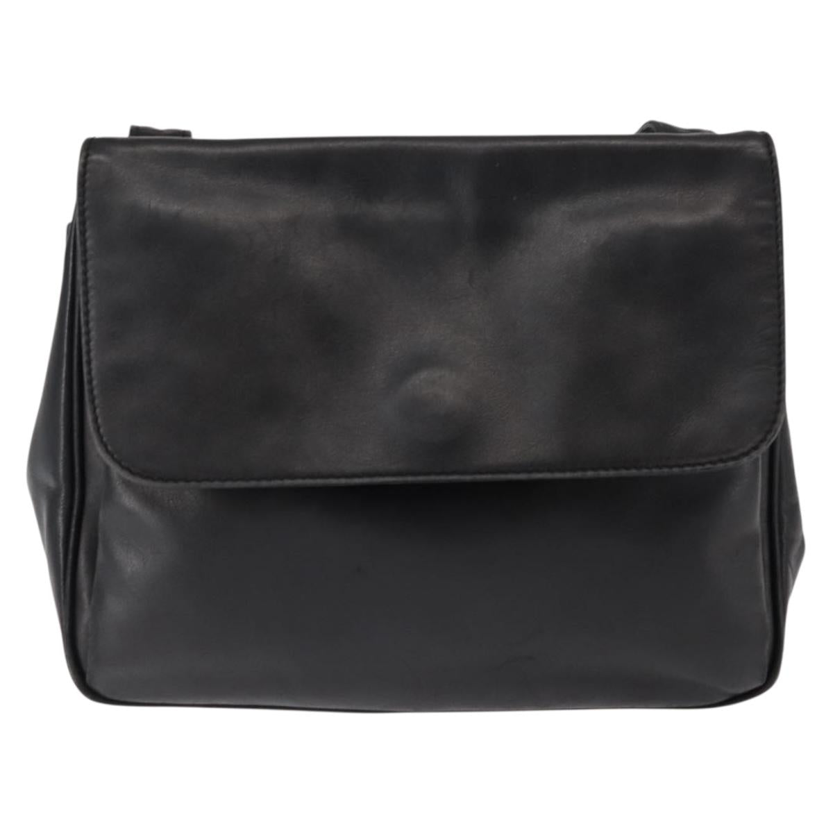 CELINE Hand Bag Leather Black Auth 145472